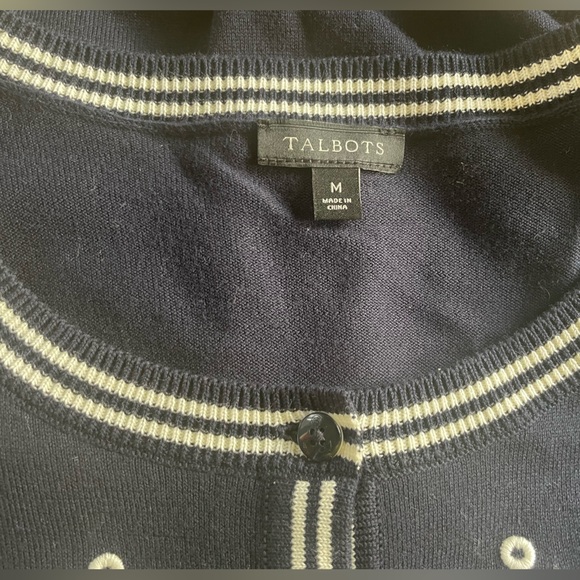 Talbots Charming Cardigan Embroidered Anchors, Navy & White, Size Medium, - Picture 3 of 5